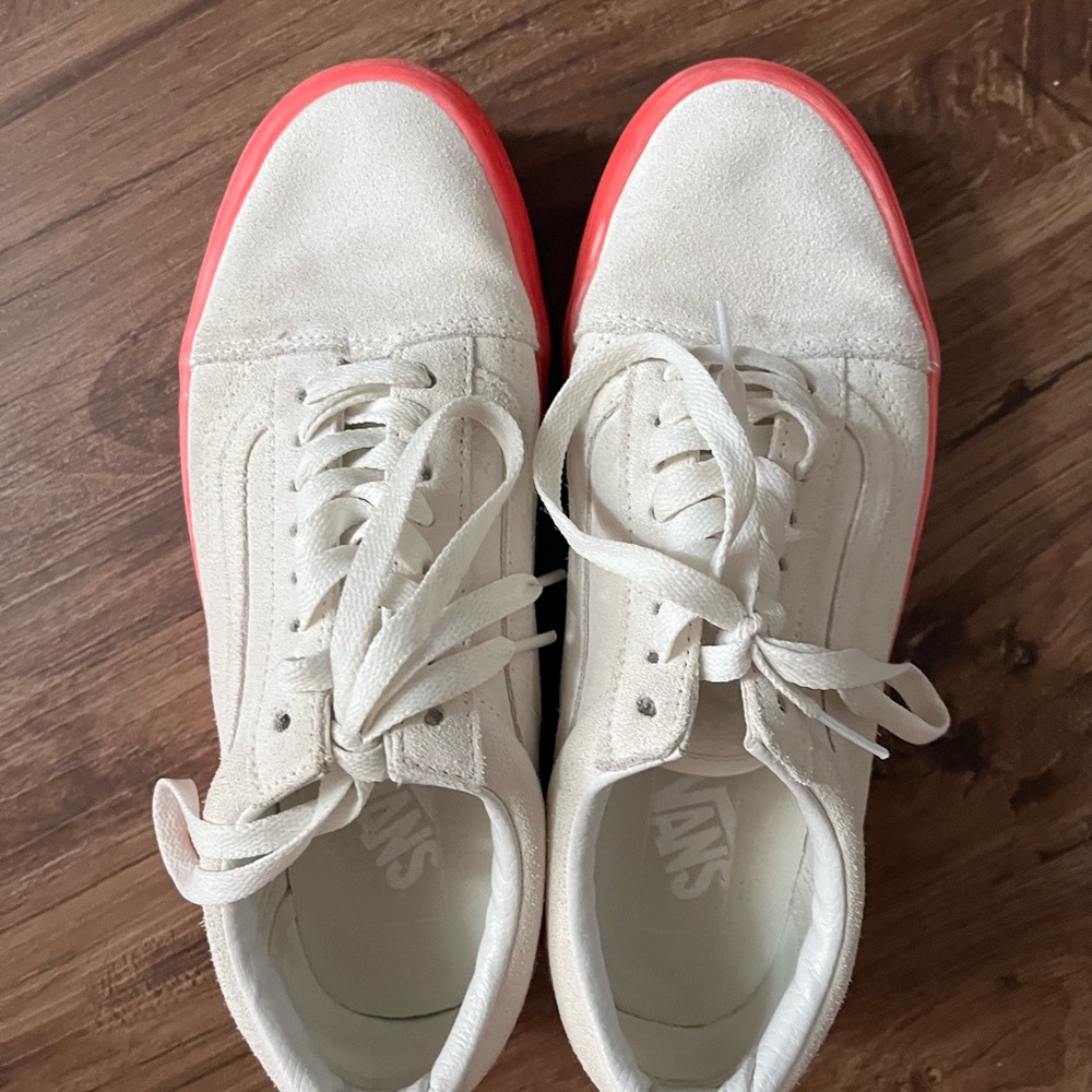 Women's White and Pink Platform Vans